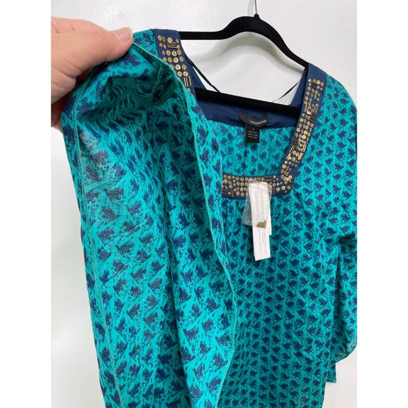 New Calvin Klein Flutter Kaftan Short Sleeve Blouse Geo Loose Embellished Bold M - Picture 6 of 10